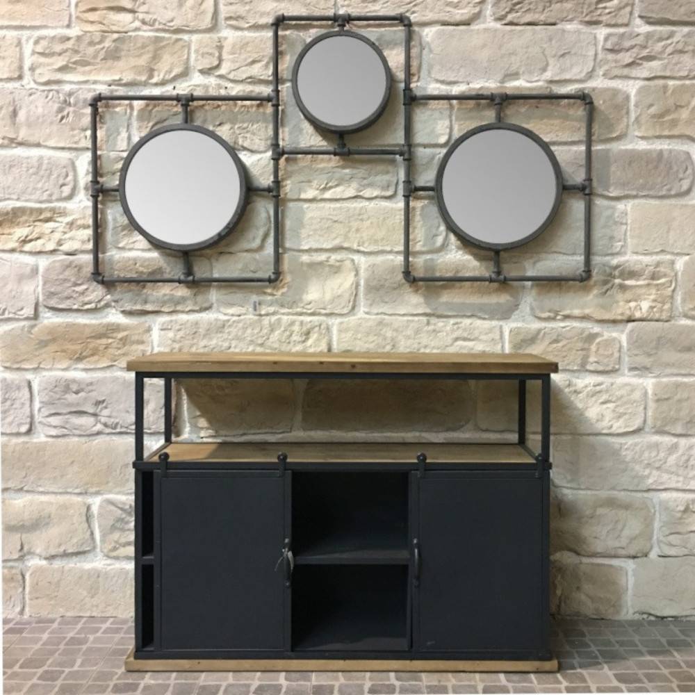 ~ Miroirs vintage industriel mural métal gris 160 x 86 cm Chemin de campagne - Imagen 2