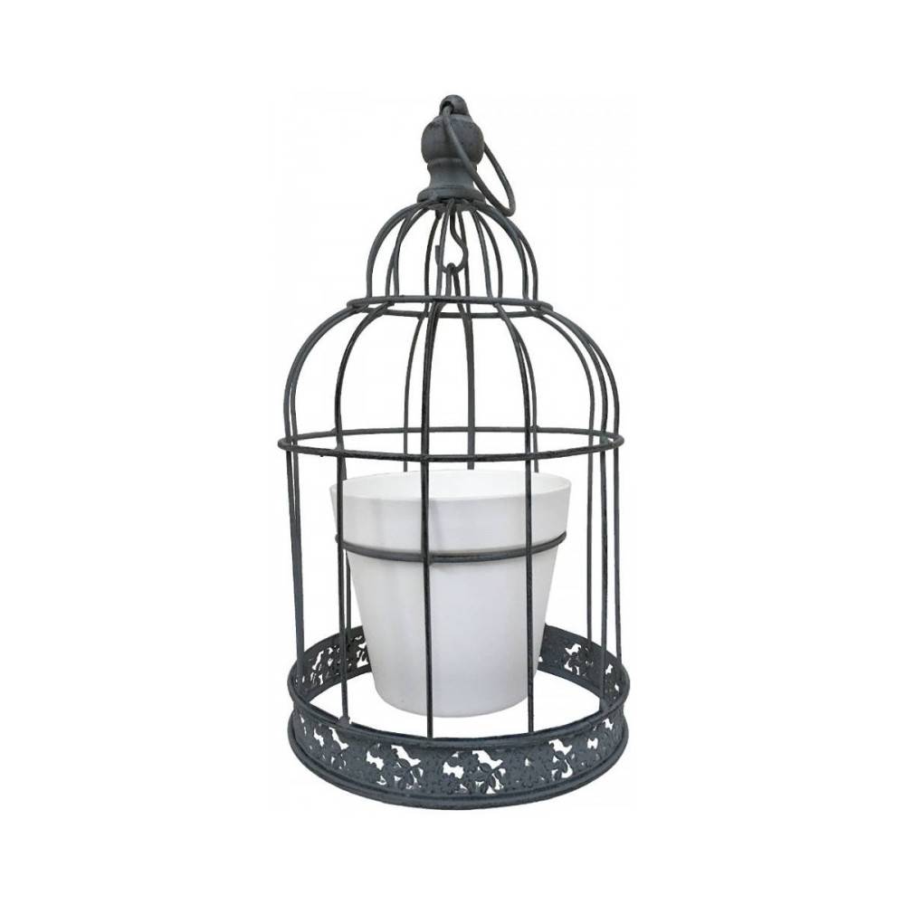 Cage à oiseaux décorative ancienne porte-plantes métal gris 35cm Chemin de campagne - Imagen 1