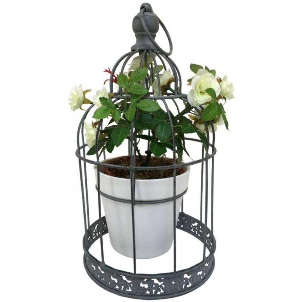 Cage à oiseaux décorative ancienne porte-plantes métal gris 35cm Chemin de campagne - Imagen 4