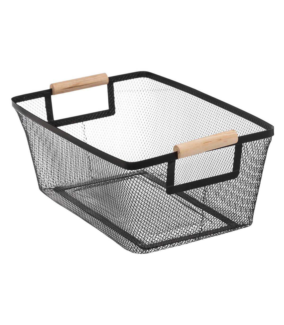 Lot de 3 Paniers de rangement en Métal Noir et Bois de Pin - Imagen 3