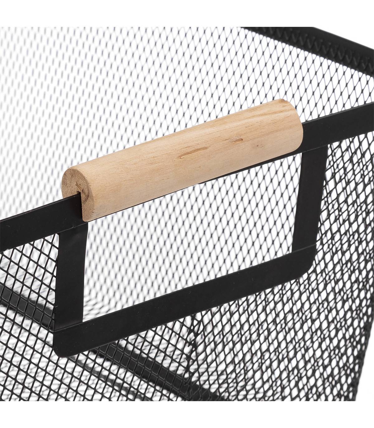 Lot de 3 Paniers de rangement en Métal Noir et Bois de Pin - Imagen 2