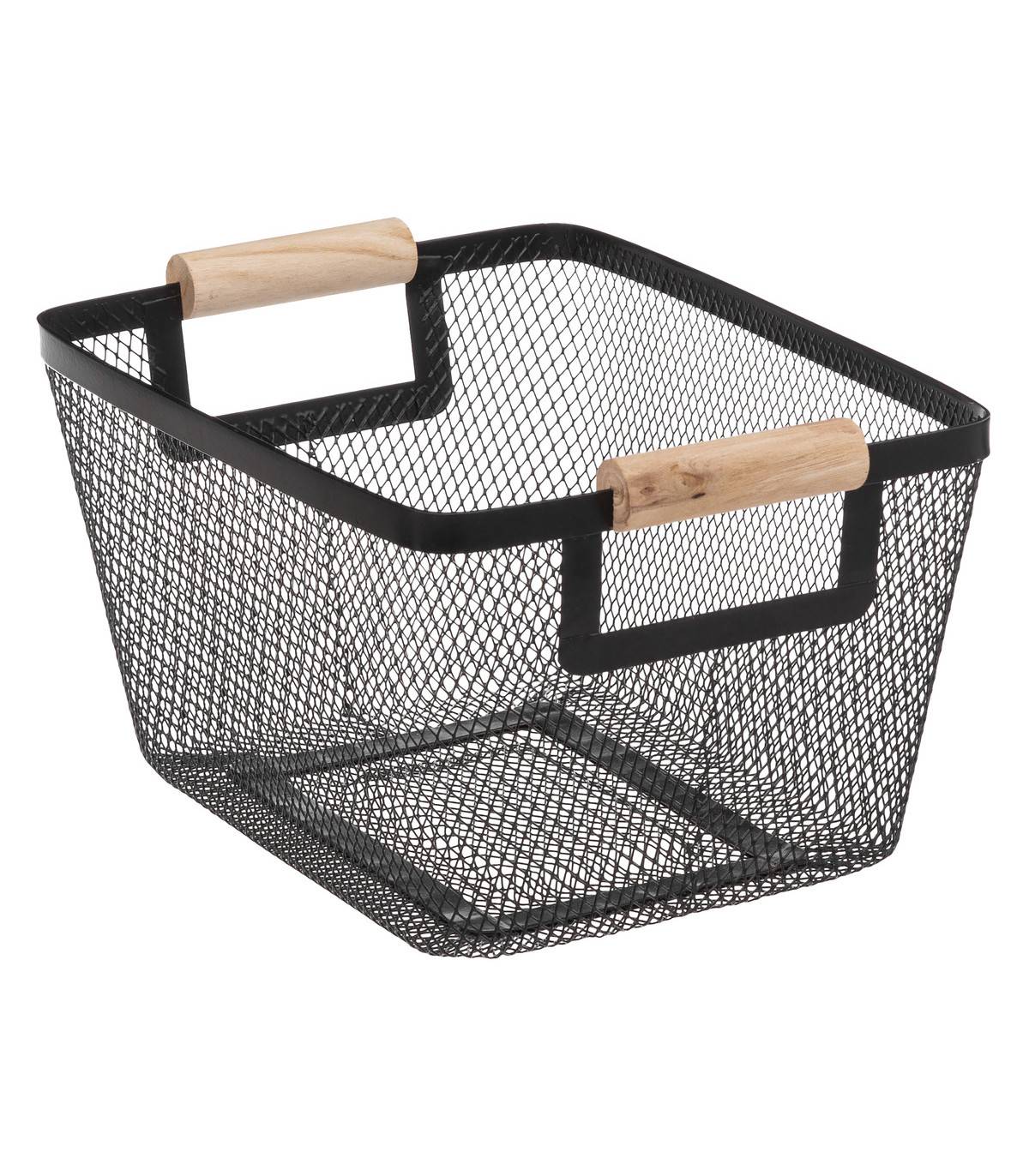 Lot de 3 Paniers de rangement en Métal Noir et Bois de Pin - Imagen 5