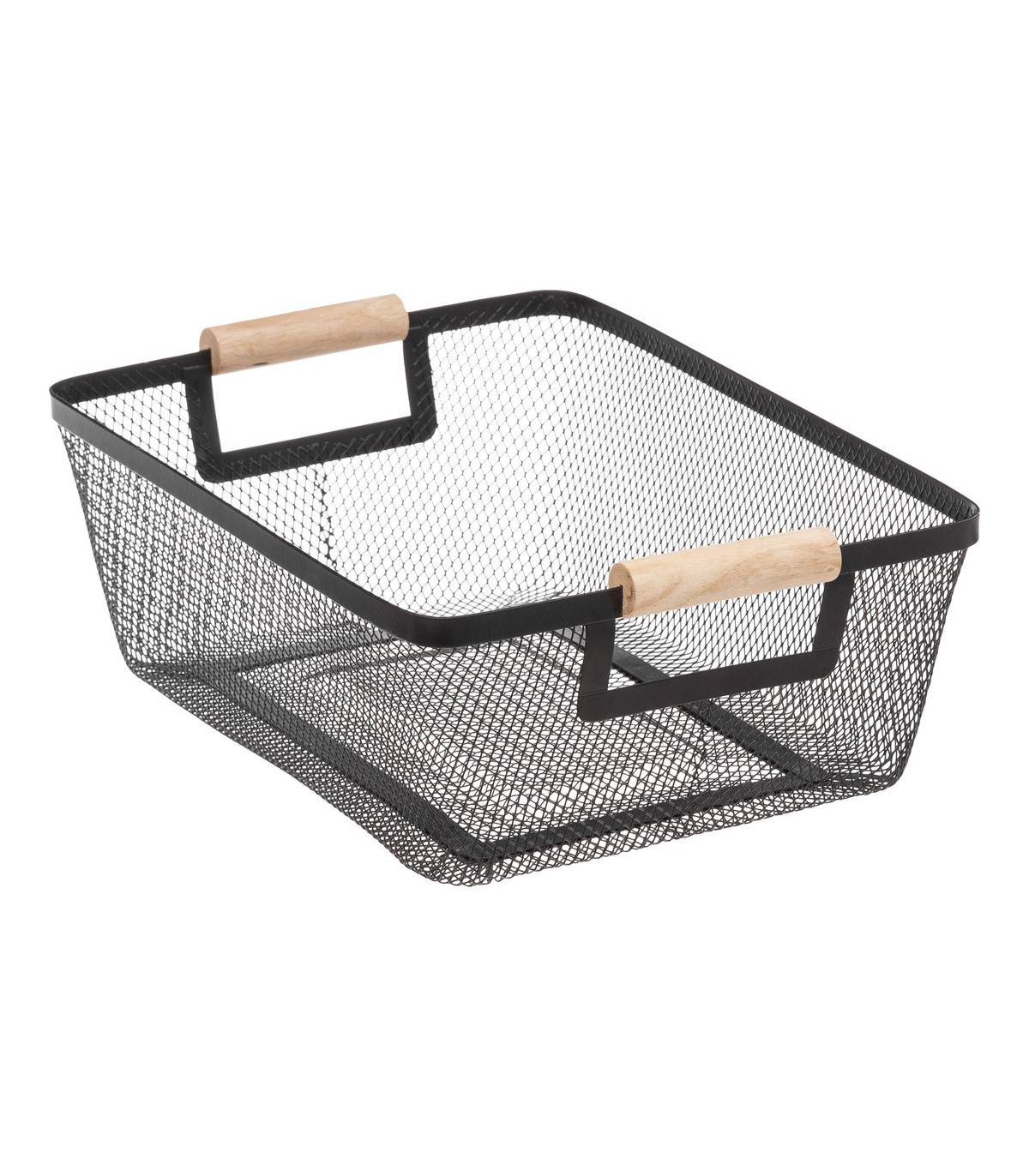 Lot de 3 Paniers de rangement en Métal Noir et Bois de Pin - Imagen 4