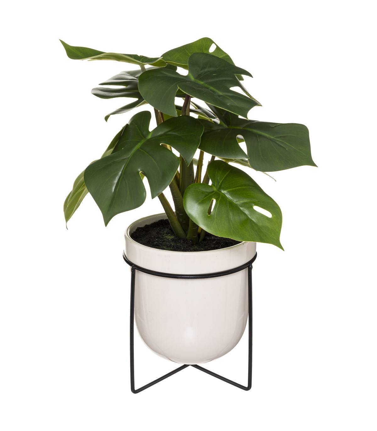 Plante artificielle Monstera en pot céramique et support en métal noir H 33 cm - Imagen 1