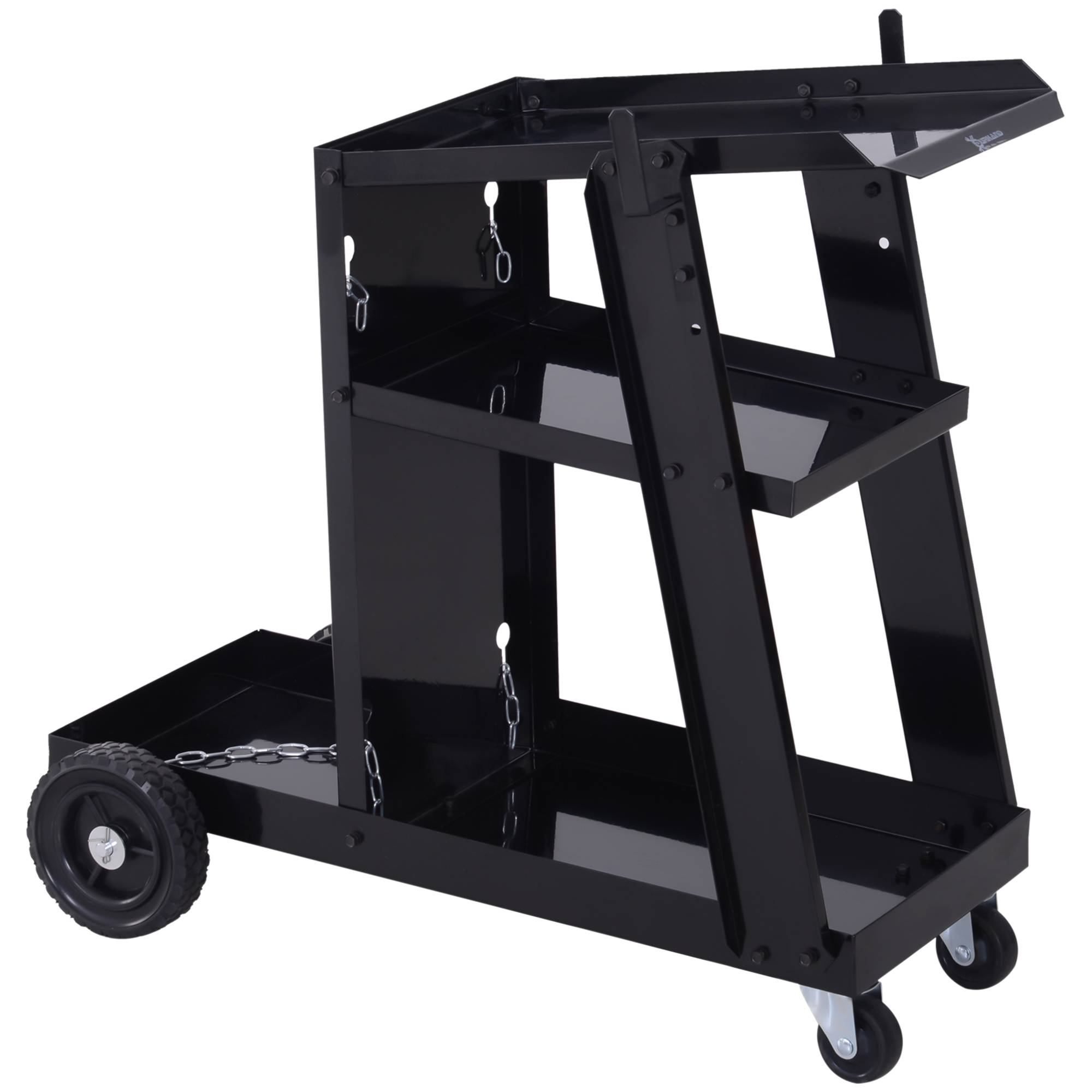 Sans Marque - Chariot de soudage, 3 étagères, chaîne de sécurité, 4 roues, acier, 71 x 39 x 70 cm, noir - Image 1