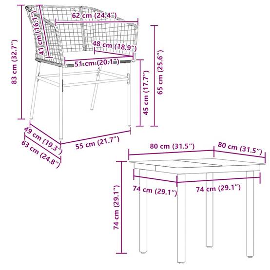 Salon de Jardin 4 Personnes Résine Tressée Table Carrée avec Coussins Confort pour Terrasse Marron 80x80cm – ComfortXL Outdoor Living - Image 10