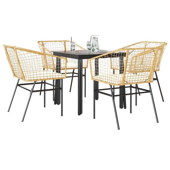 Salon de Jardin 4 Personnes Résine Tressée Table Carrée avec Coussins Confort pour Terrasse Marron 80x80cm – ComfortXL Outdoor Living - Image 1