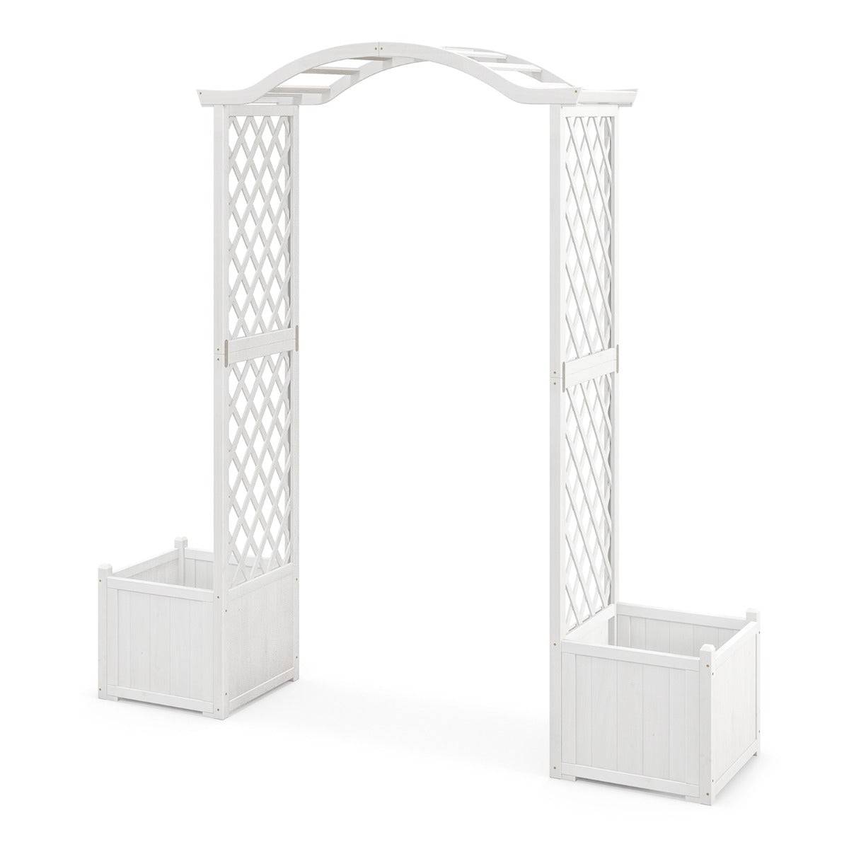 Helloshop26 - Arche de jardin avec jardinière en bois avec treillis pergola extérieur pour plantes grimpantes légumes décoration blanc - Imagen 1