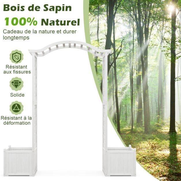 Helloshop26 - Arche de jardin avec jardinière en bois avec treillis pergola extérieur pour plantes grimpantes légumes décoration blanc - Imagen 2