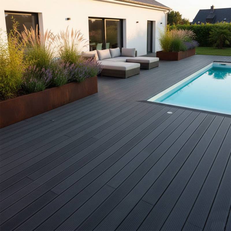 Lame terrasse bois composite plein Maxima L 360 cm - Coloris - Gris anthracite, Epaisseur - 22mm, Largeur - 14 cm, Longueur - 360 cm - Image 3
