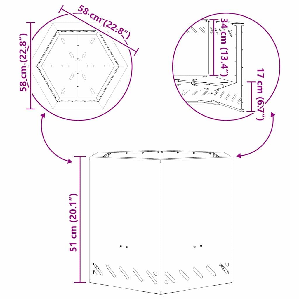 ComfortXL - Braséro hexagonal sans fumée en acier design moderne pour jardin terrasse Marron 58 cm – ComfortXL Outdoor Living - Image 5