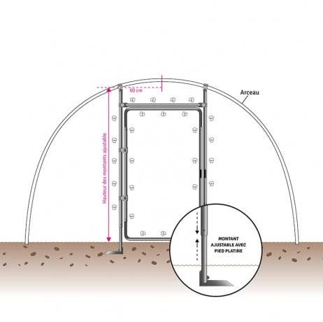 Plastidis - Kit porte adaptable pour serre de H min 2 m - max 2.50 m, Barre de seuil Ø 60 mm, Diamètre de votre arceau 30 mm - Imagen 1