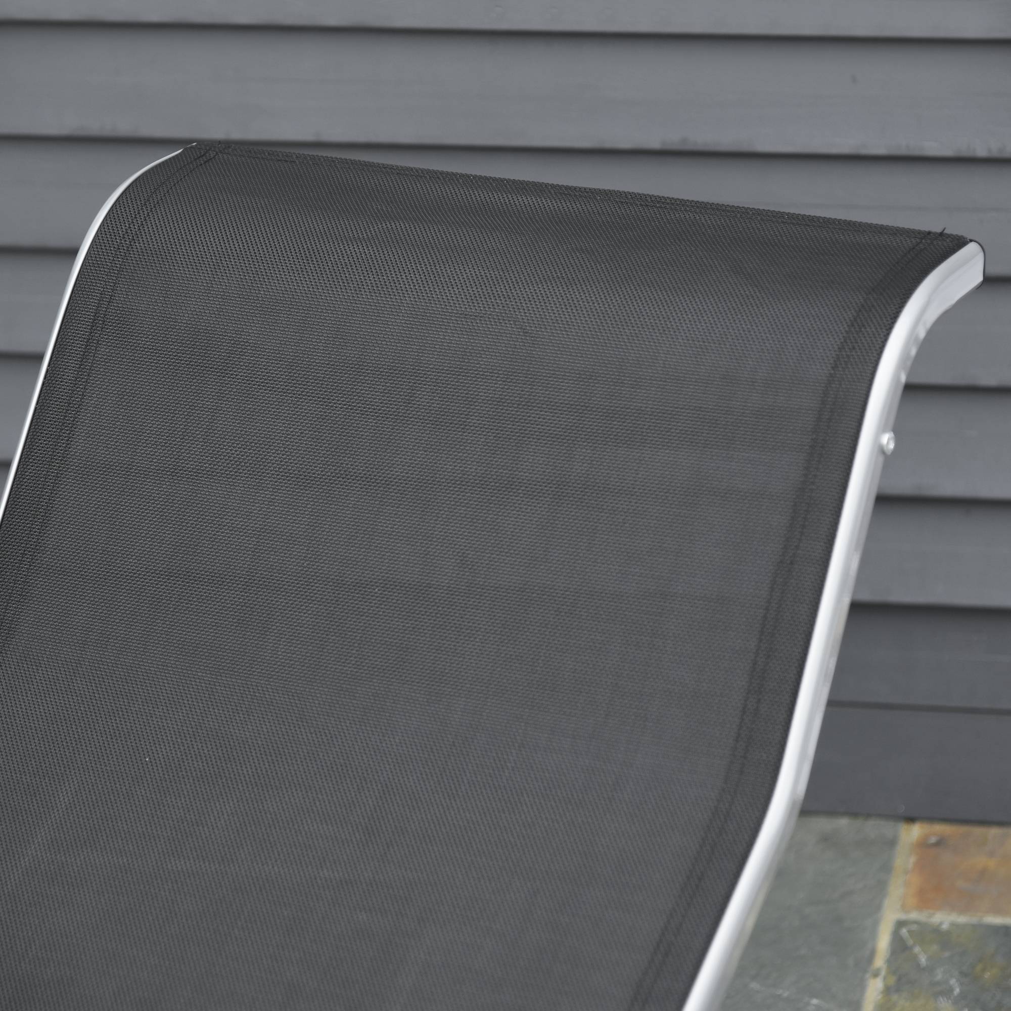 Lot de 2 transats jardin + table verre, lit bronzage tissu respirant, 59x169x66cm, noir gris - Image 10