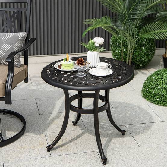 Maison Chic - Table d'Extérieure Table Basse de Jardin en Fonte d'Aluminium Repose-pieds Réglables Ronde - Image 6