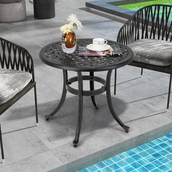 Maison Chic - Table d'Extérieure Table Basse de Jardin en Fonte d'Aluminium Repose-pieds Réglables Ronde - Image 2