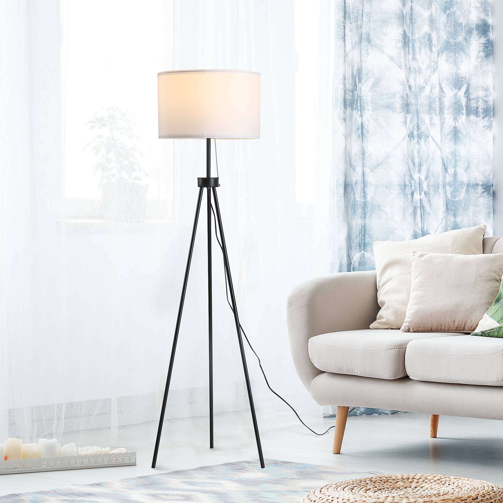 Lampadaire avec abat-jour en polyester et coton, lampe sur pied avec douille E27 pour salon, chambre, blanc, ampoule non incluse. - Image 3