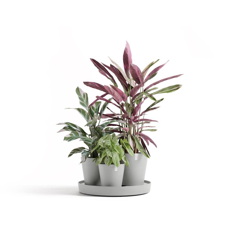 Ecopots - Ensemble de 3 pots Dubai Blanc Gris - Ø 57 x H. 30 cm - support à roulettes ECOPOTS