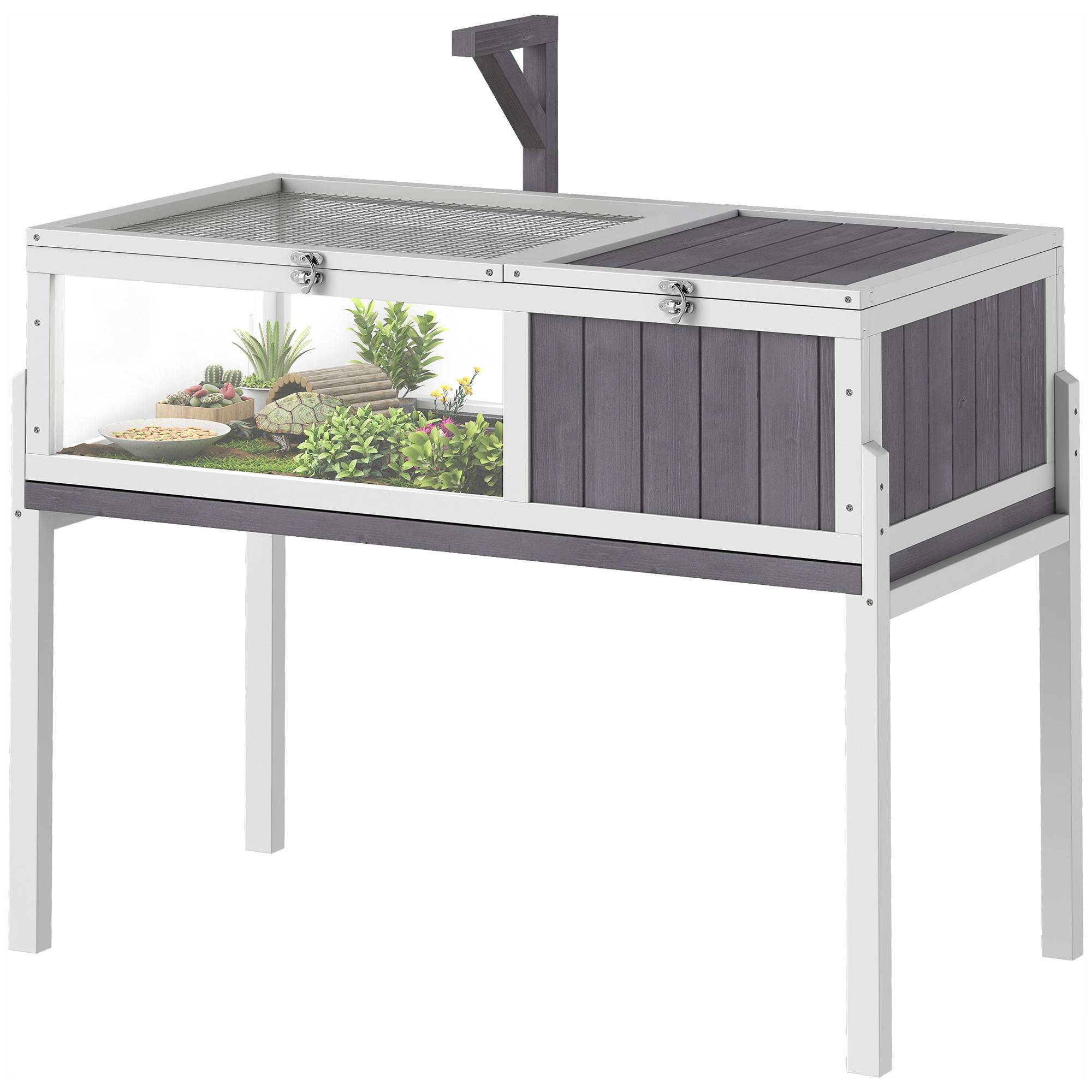 Enclos Tortue Surélevé Bois Intérieur Tiroir Coulissant 104x82cm Gris - ComfortXL Outdoor Living - Image 2