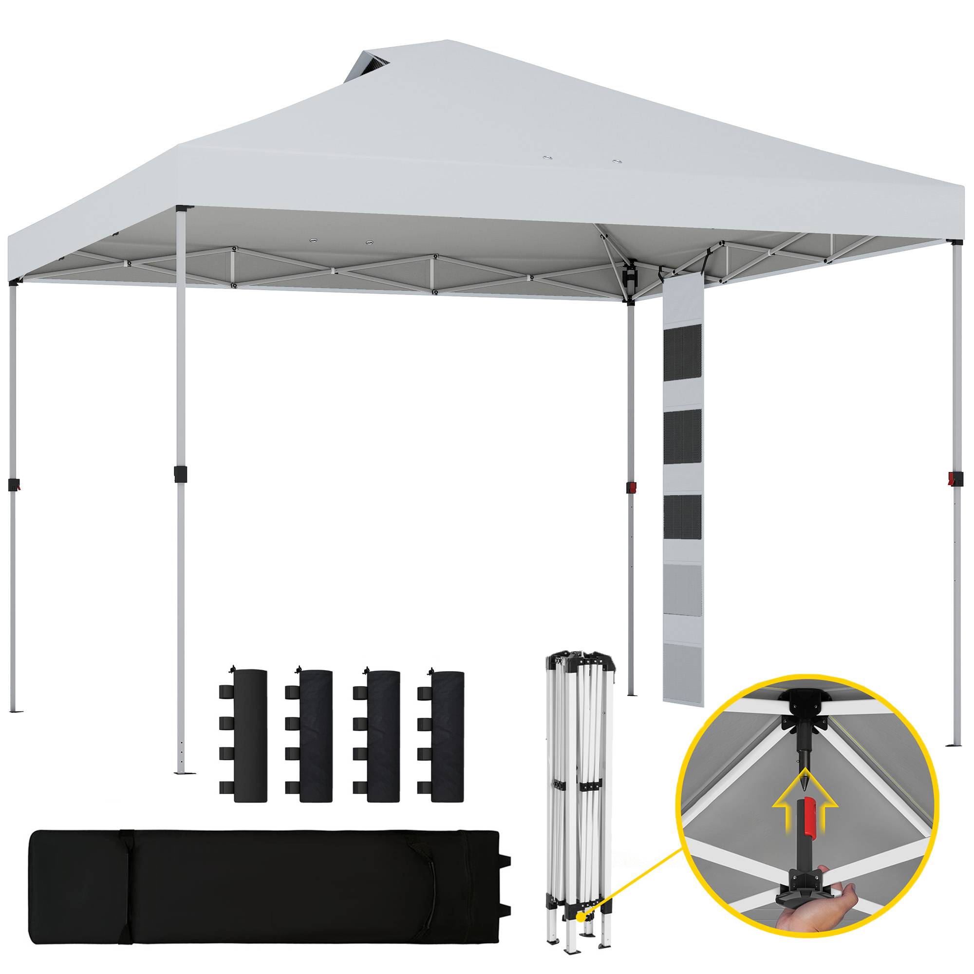 Tonnelle pliante 3x3 m avec poches de rangement et sacs de lestage, en métal et tissu Oxford, blanche