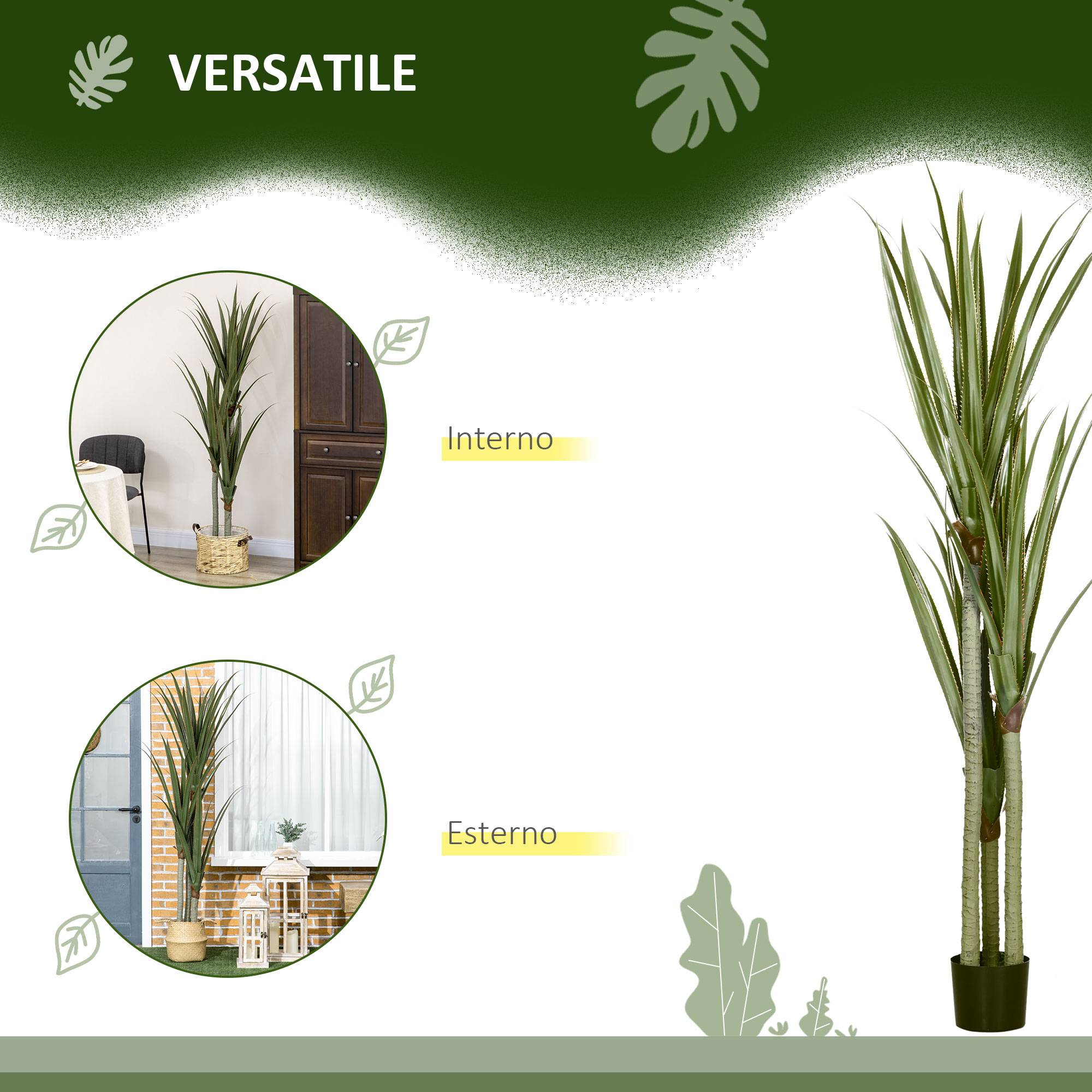 Yucca artificiel 190cm, 39 feuilles, pot PEVA/ciment - Image 7