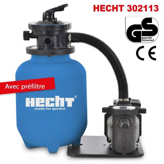 Hecht 302113 Système de filtre à sable(avec pré-filtre) de piscine 7 m3/h 450 W Capacité de sable 20kg - Image 1