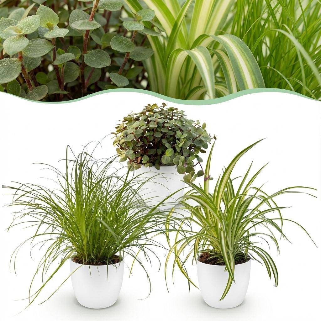 Cyperus - Calissia - Chlorophytum - Pet-friendly - Pot de 12cm - Hauteur 20cm - Blanc - Plantes d'intérieur - Image 1