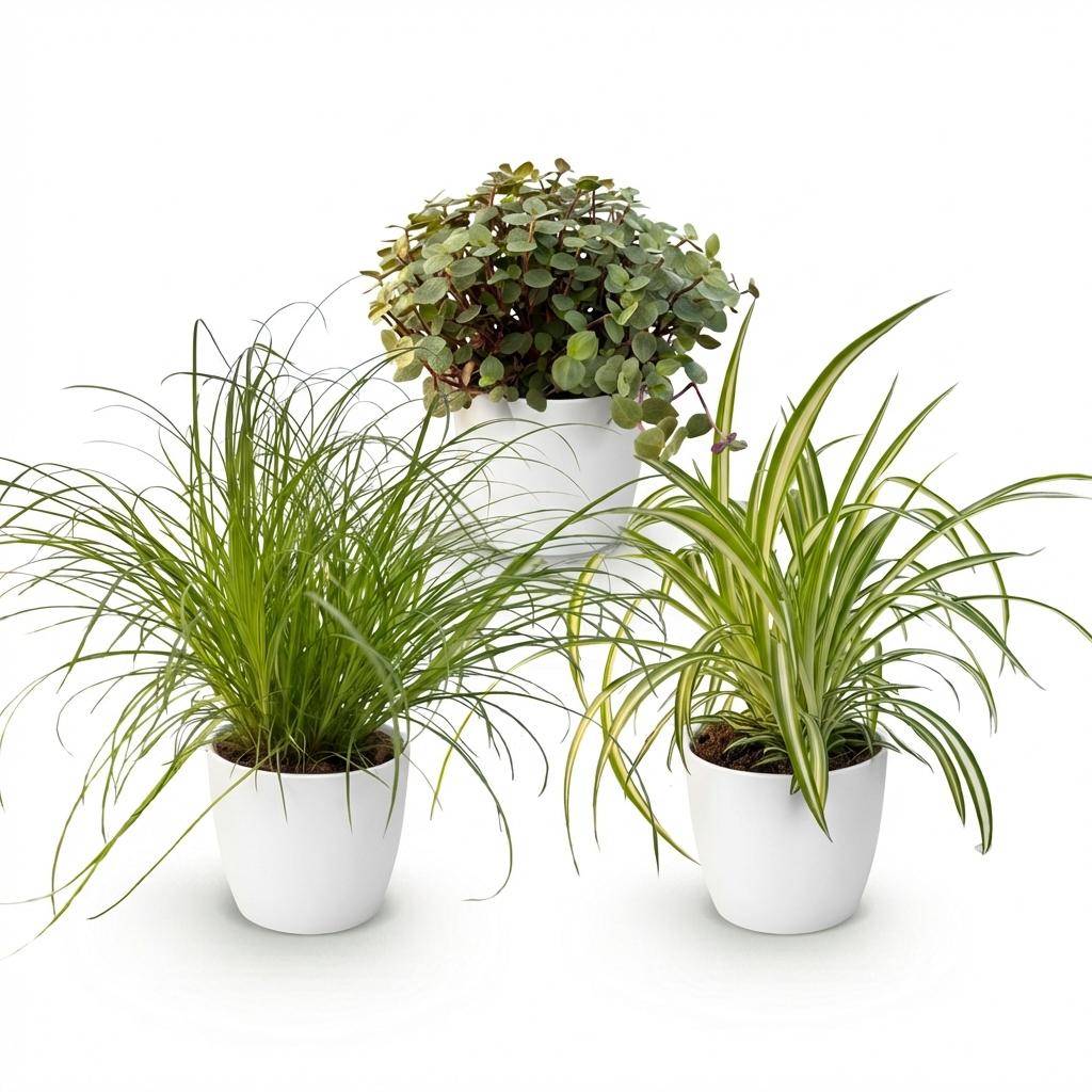 Cyperus - Calissia - Chlorophytum - Pet-friendly - Pot de 12cm - Hauteur 20cm - Blanc - Plantes d'intérieur - Image 2