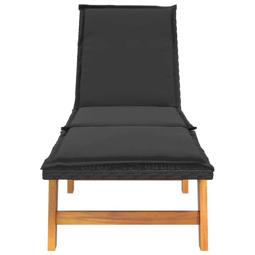 Helloshop26 - Transat chaise longue bain de soleil lit de jardin terrasse meuble d'extérieur avec coussin résine tressée/bois massif d'acacia - Imagen 3