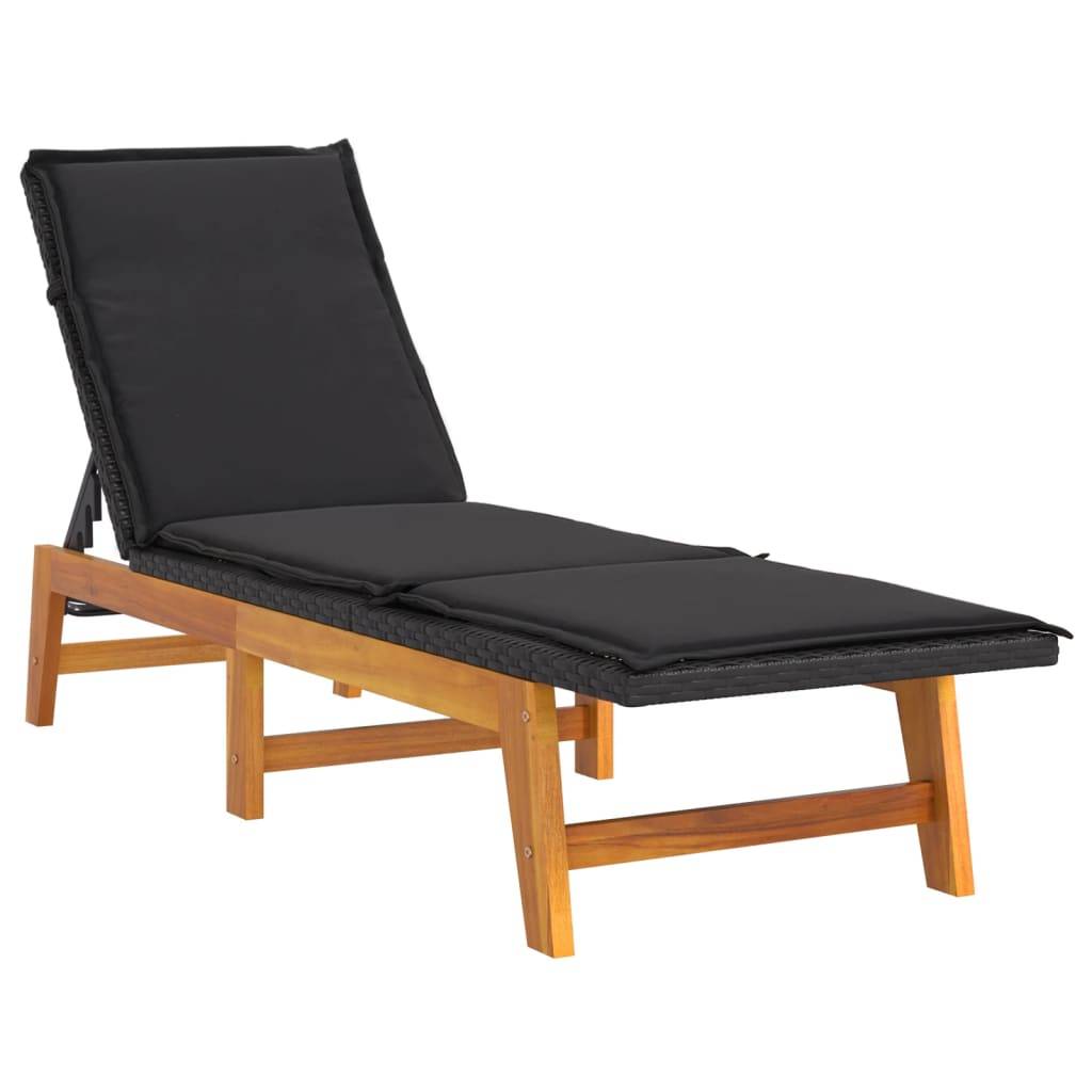 Helloshop26 - Transat chaise longue bain de soleil lit de jardin terrasse meuble d'extérieur avec coussin résine tressée/bois massif d'acacia - Imagen 1