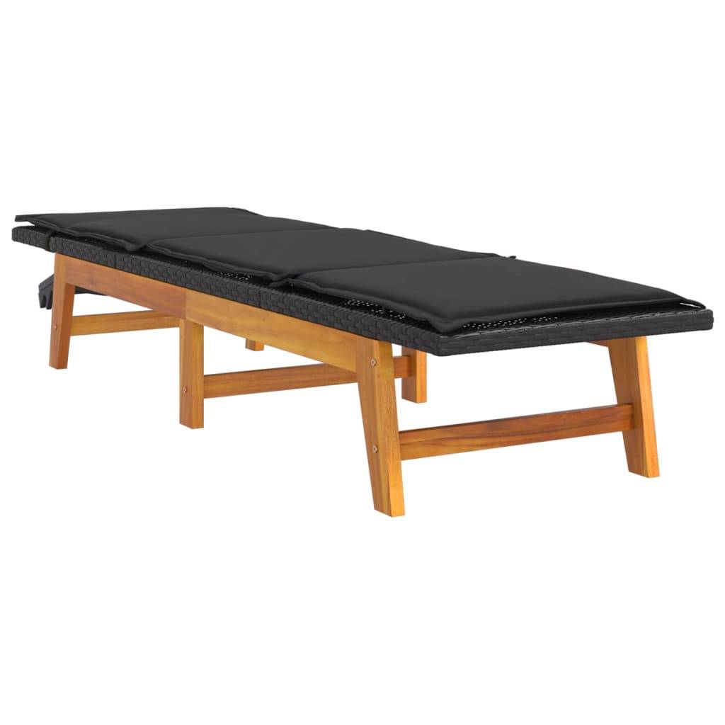 Helloshop26 - Transat chaise longue bain de soleil lit de jardin terrasse meuble d'extérieur avec coussin résine tressée/bois massif d'acacia - Imagen 2
