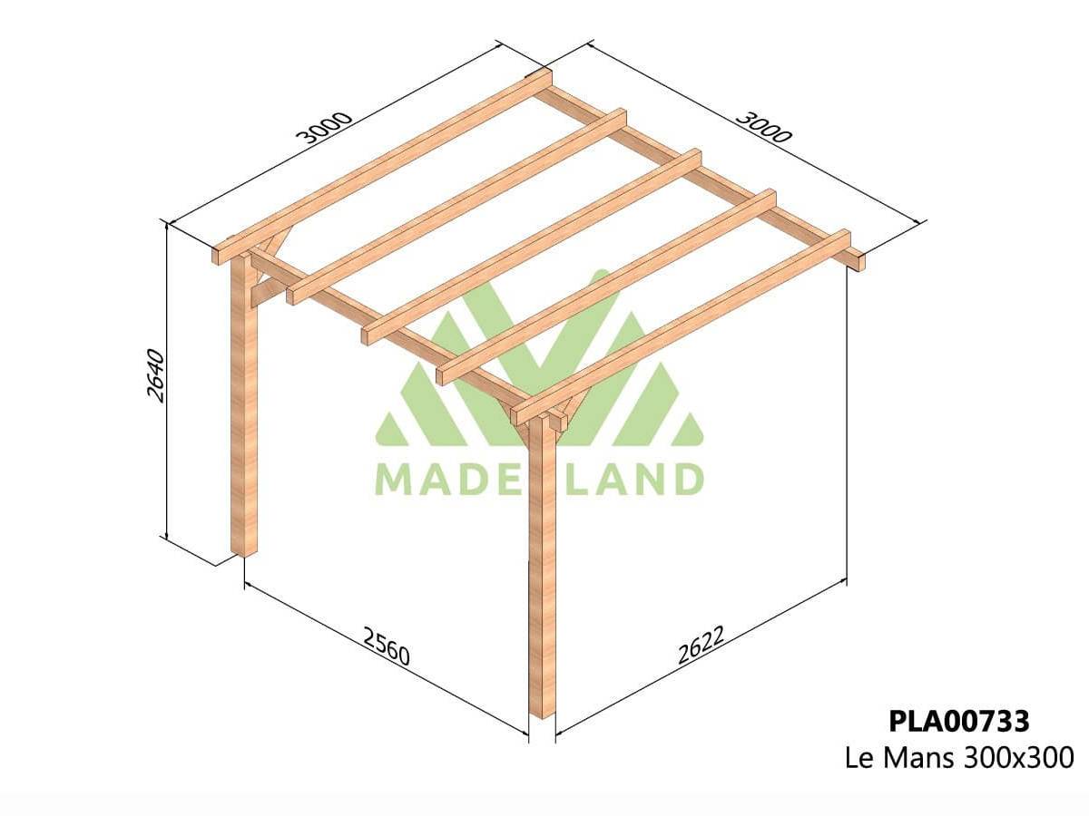 Pergola adossée en lamellé-collée Le Mans 300 x 300 cm + 2 supports poteaux - Mardeland - Image 3