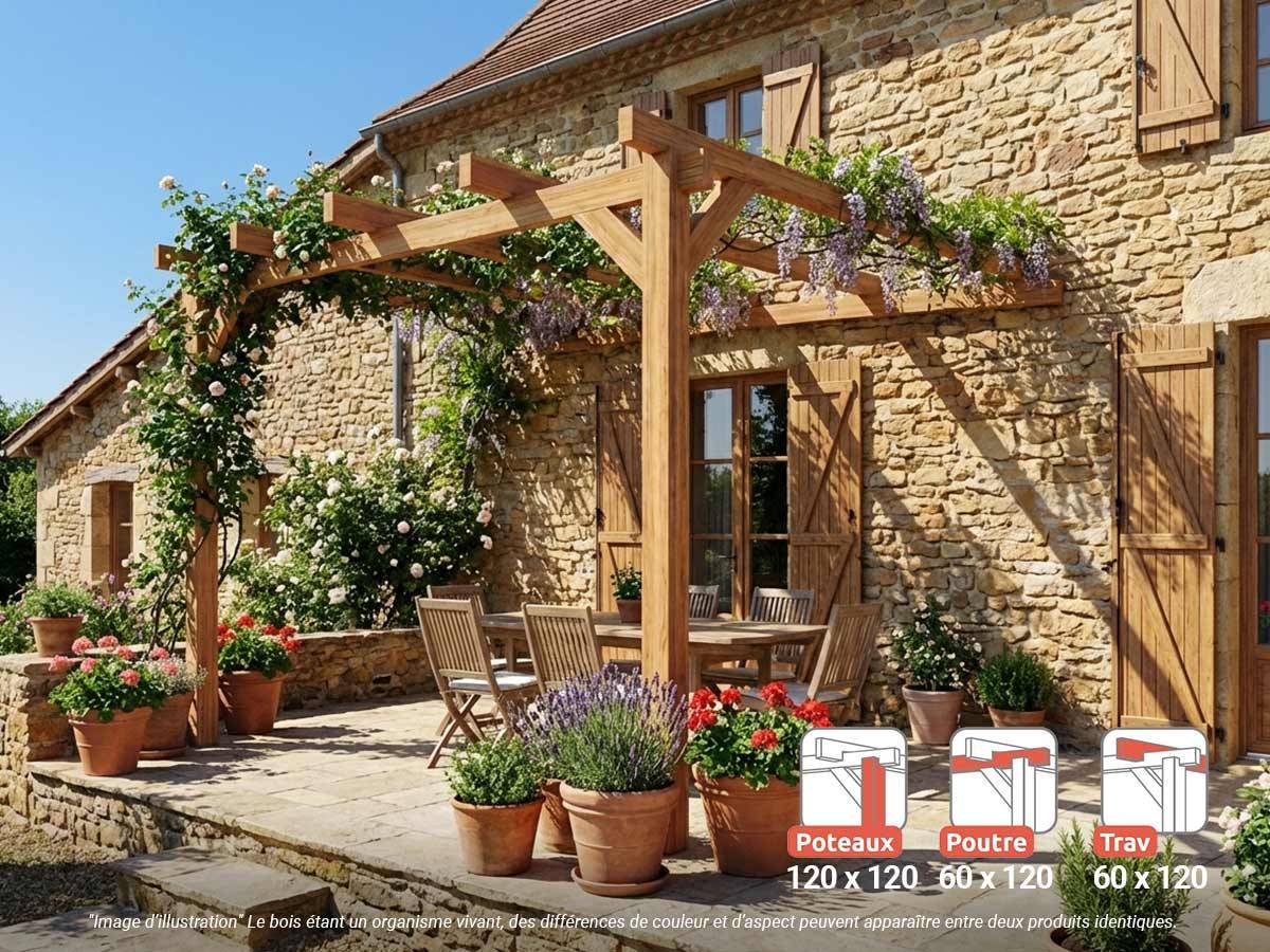 Pergola adossée en lamellé-collée Le Mans 300 x 300 cm + 2 supports poteaux - Mardeland - Image 2