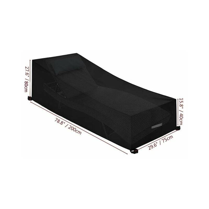 IntiMeg - Housse pour Chaise Longue de Jardin, Imperméable, Coupe-Vent, Robuste Housse de Protection Bain de Soleil, Transat (210x75x40/80cm) - Noir IntiMeg - Image 2