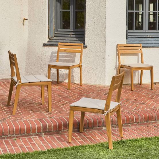 sweeek - Lot de 4 chaises de jardin beige MERINA bois d'acacia avec coussin. 52 x 55 x 81 cm | sweeek - Image 6