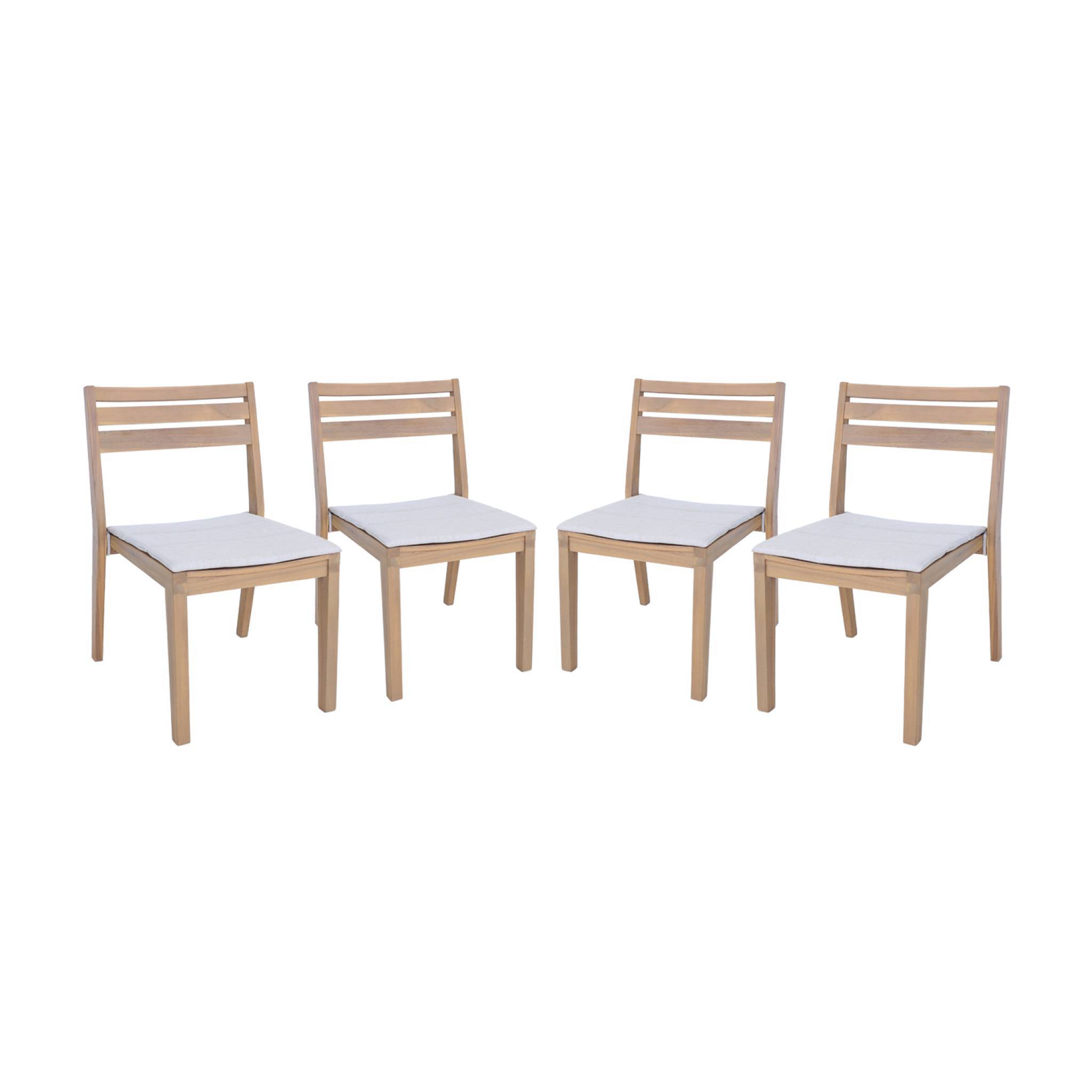 sweeek - Lot de 4 chaises de jardin beige MERINA bois d'acacia avec coussin. 52 x 55 x 81 cm | sweeek - Image 2