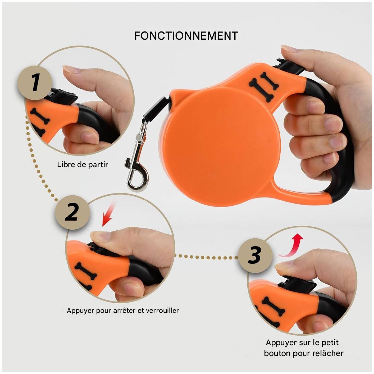 Lytech - Laisse extensible robuste pour chien 5 mètres orange sécurisée - Lytech - Image 5