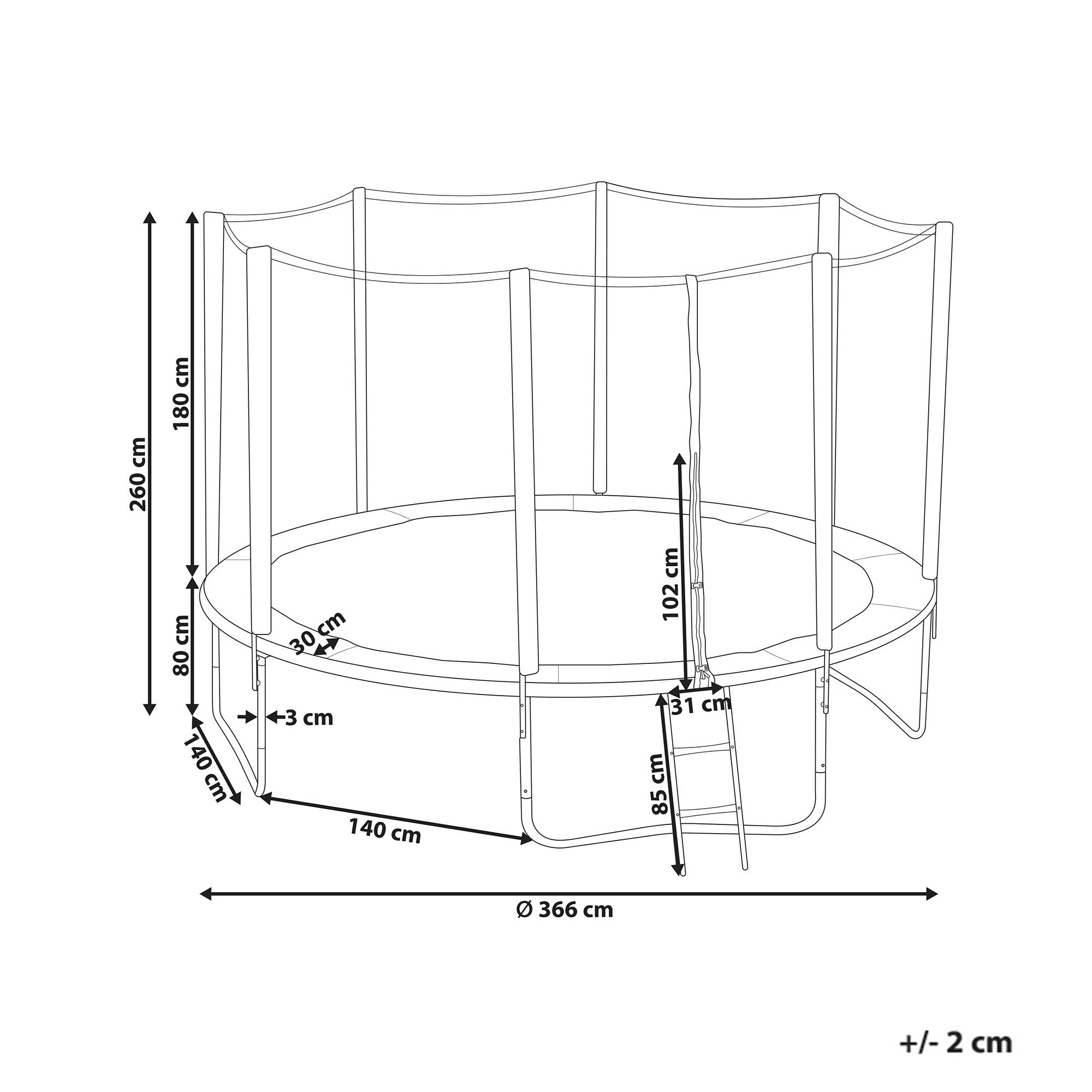 Beliani - Trampoline avec Filet de Sécurité 366 cm en Polypropylène et Métal Bleu Pour vos Enfants Jardin Beliani - Imagen 3