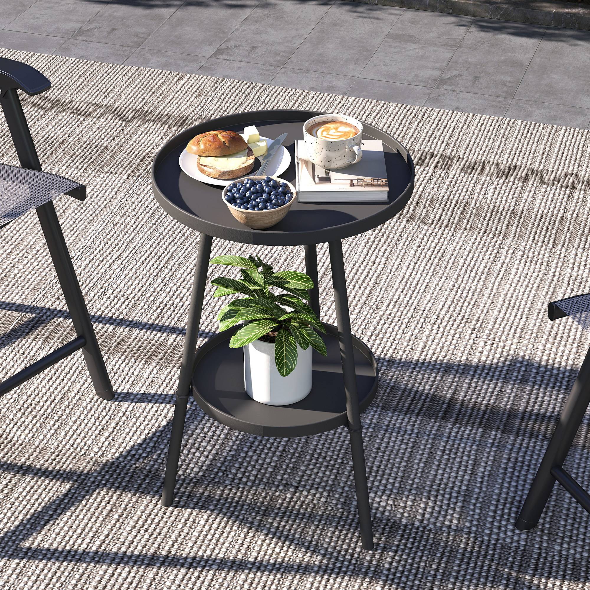 Table noire 2 niveaux rebords surélevés Ø32x51cm intérieur extérieur - Image 4