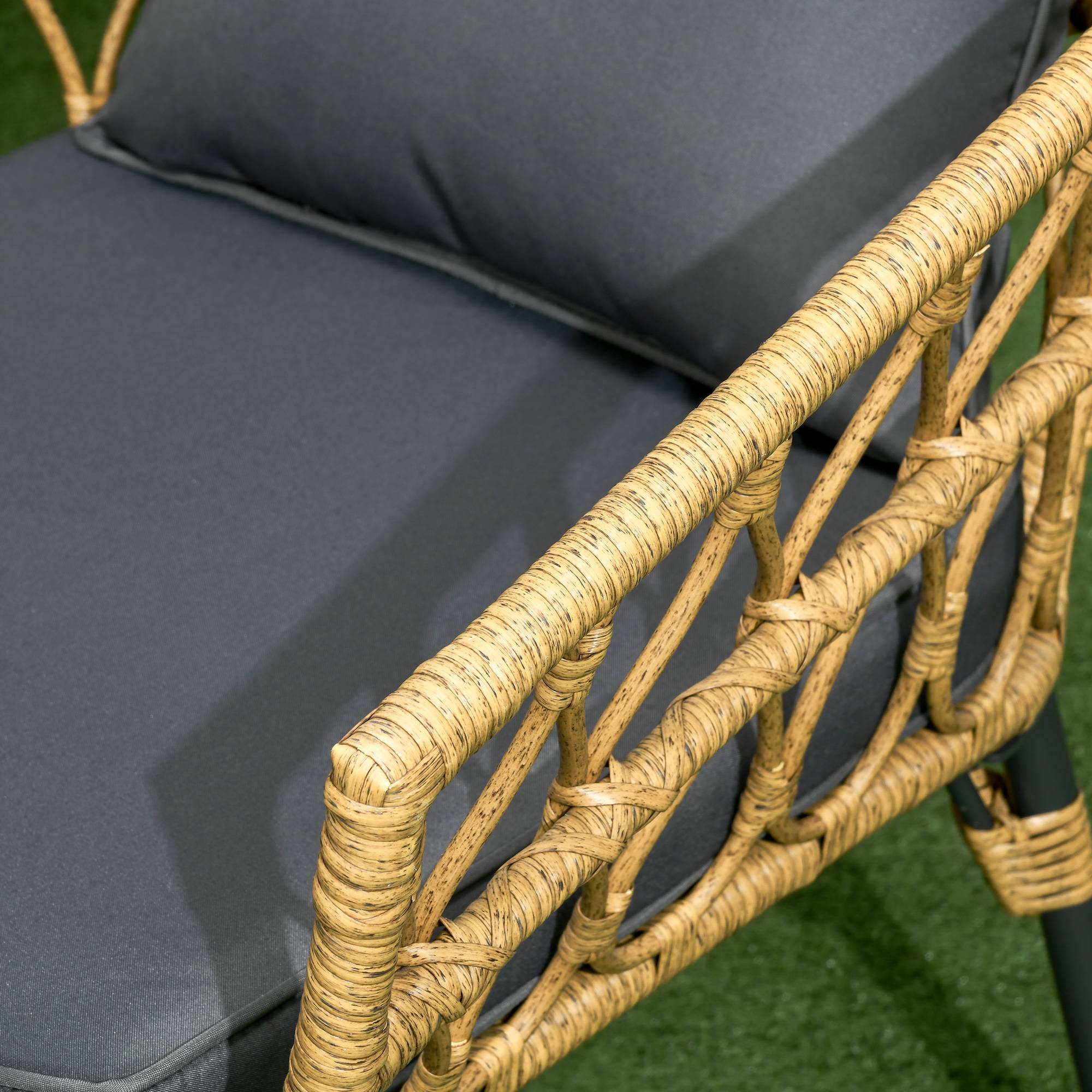Outsunny - Salon de jardin 4 places 4 pièces style colonial table basse coussins gris inclus résine tressée aspect rotin - Outsunny - Imagen 8