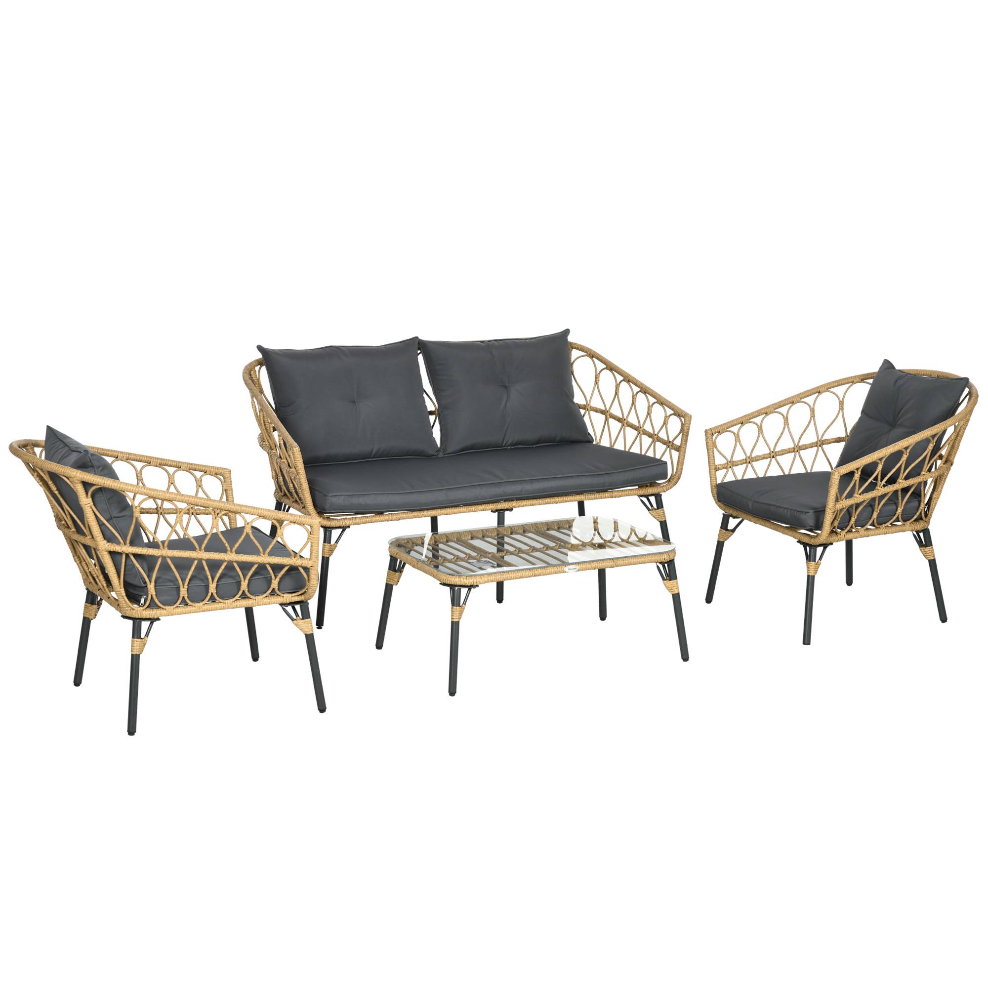 Outsunny - Salon de jardin 4 places 4 pièces style colonial table basse coussins gris inclus résine tressée aspect rotin - Outsunny - Imagen 1