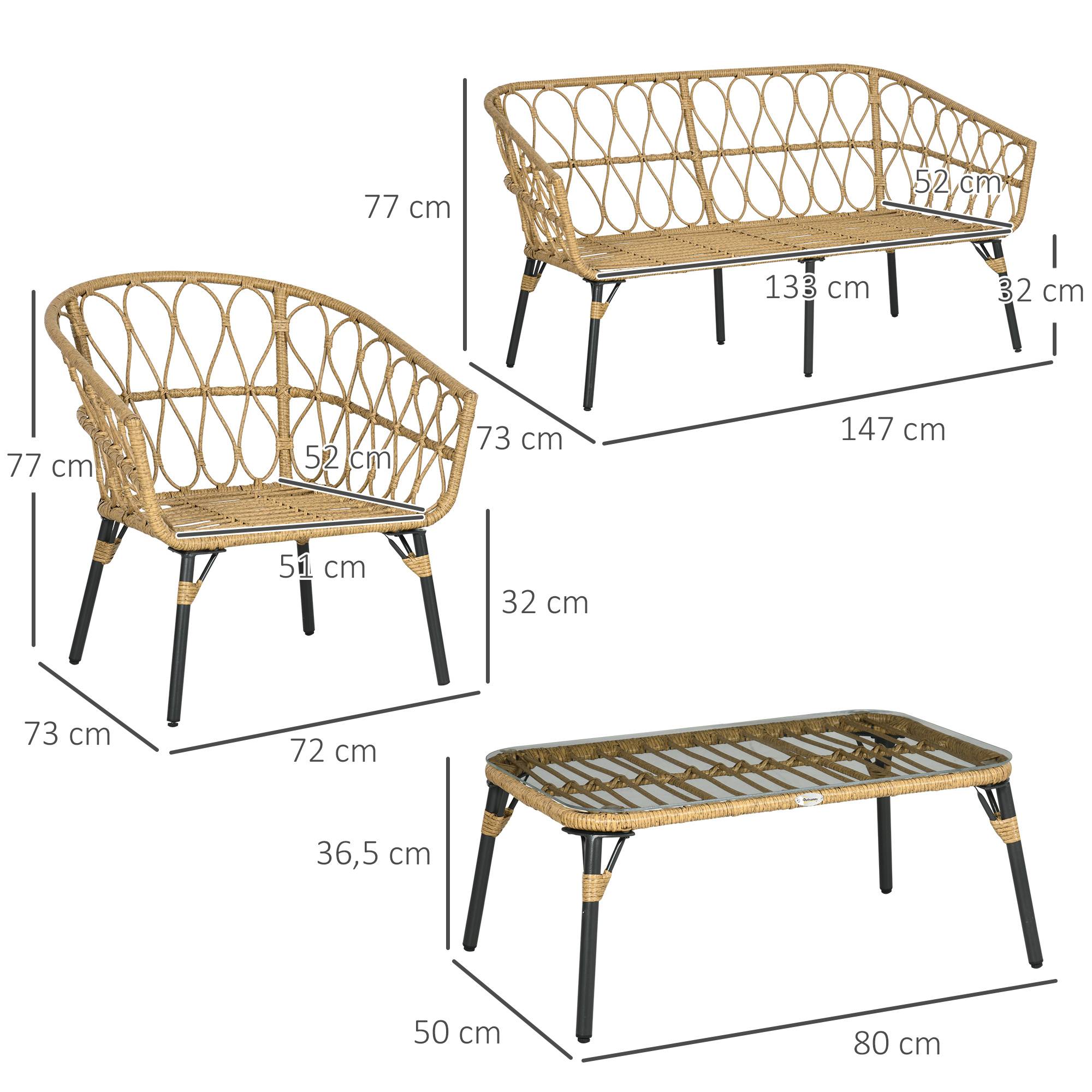 Outsunny - Salon de jardin 4 places 4 pièces style colonial table basse coussins gris inclus résine tressée aspect rotin - Outsunny - Imagen 3