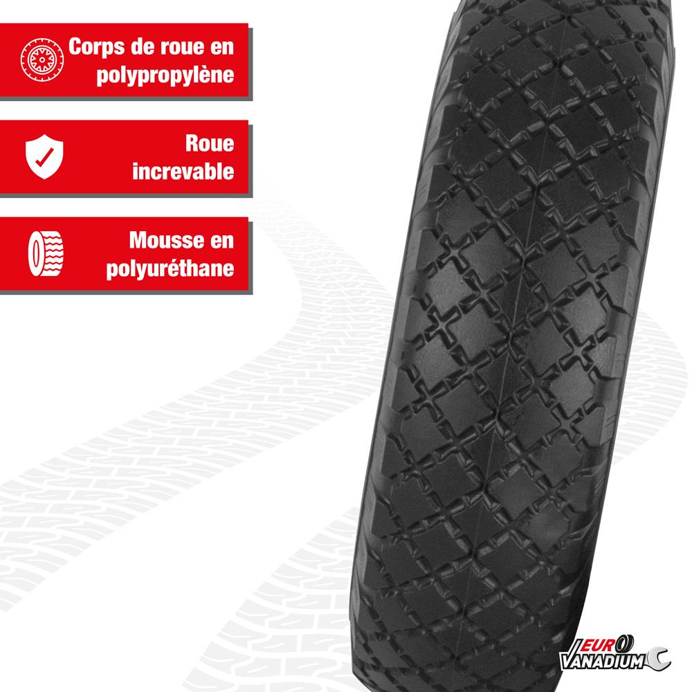 Euro Vanadium - Roue increvable 260 mm (3.00/4) avec axe central et alésage 20 mm pour diable et chariot - Imagen 2