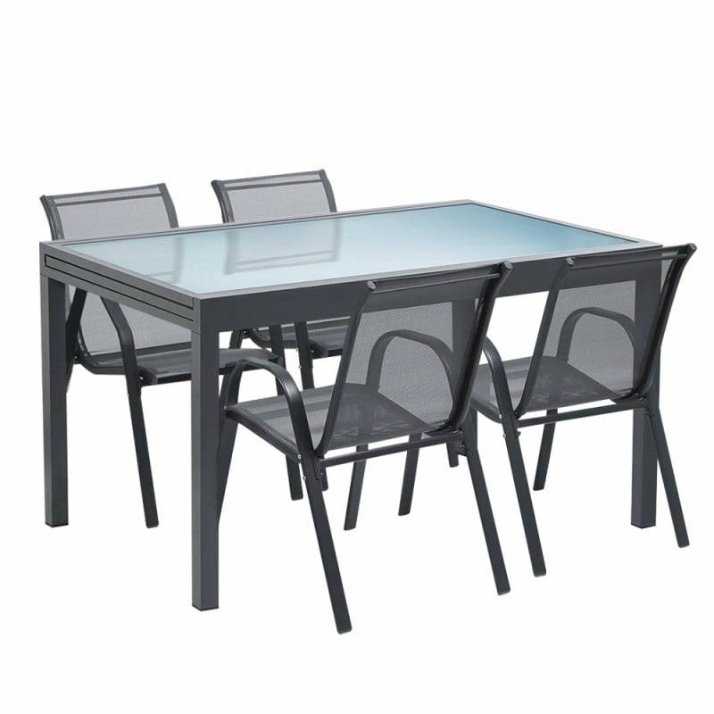Terre Jardin - Table de jardin extensible en verre avec 4 chaises - Imagen 1