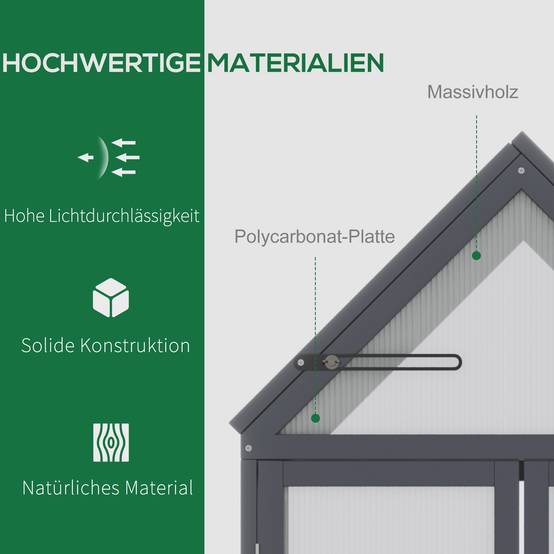 Mini Serre Jardin Bois Gris Balcon Terrasse 3 Étagères Polycarbonate 70x42x132cm - ComfortXL Outdoor Living - Image 4