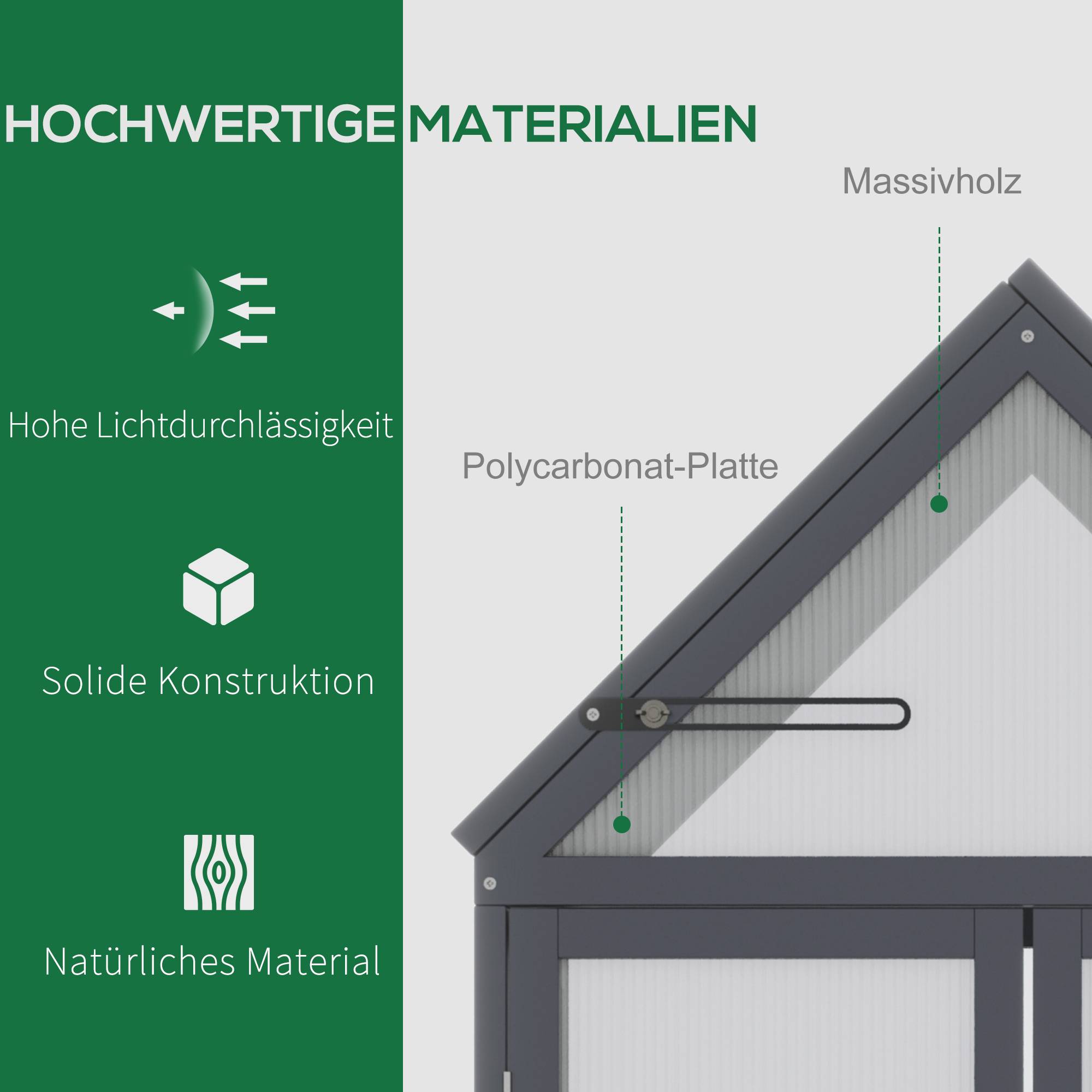 Mini Serre Jardin Bois Gris Balcon Terrasse 3 Étagères Polycarbonate 70x42x132cm - ComfortXL Outdoor Living - Image 4