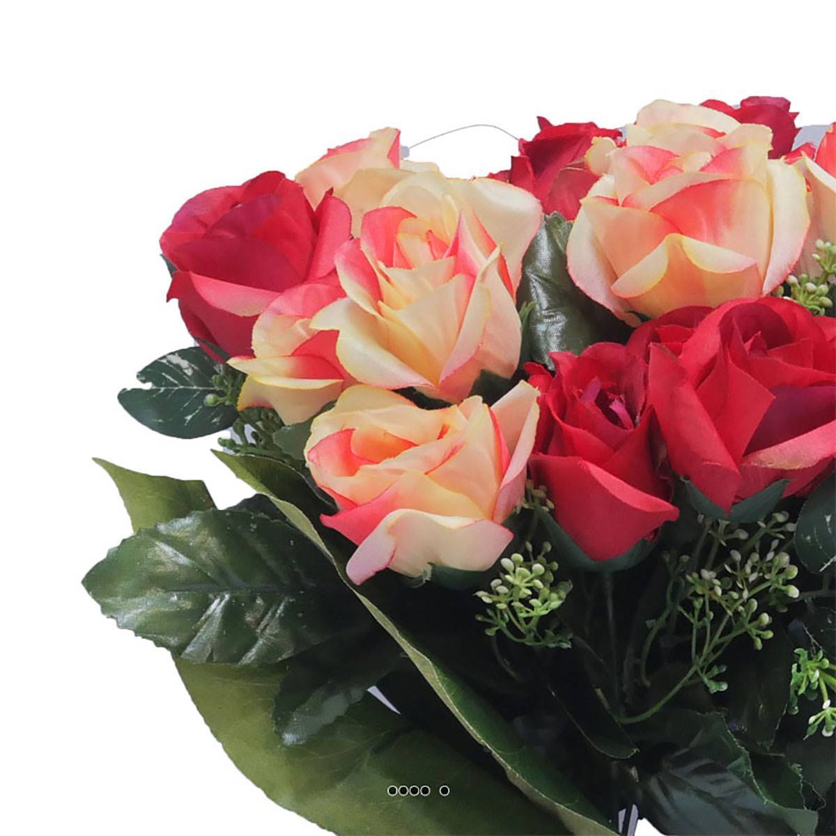 Artificielles - Jardinière funéraire fleurs artificielles cimetière boutons de roses Rouge-blanc - couleur: Rouge-blanc - Imagen 3