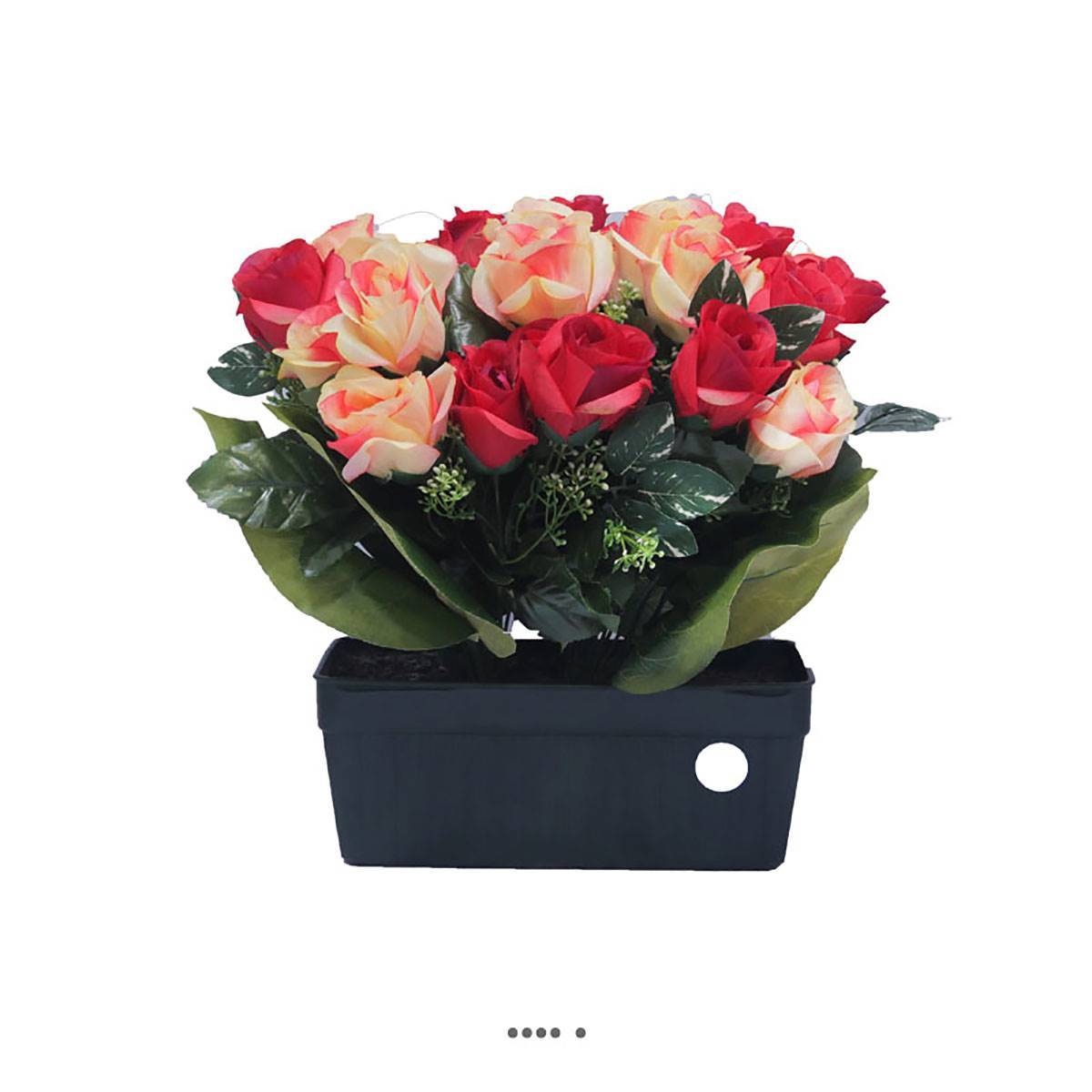 Artificielles - Jardinière funéraire fleurs artificielles cimetière boutons de roses Rouge-blanc - couleur: Rouge-blanc - Imagen 2