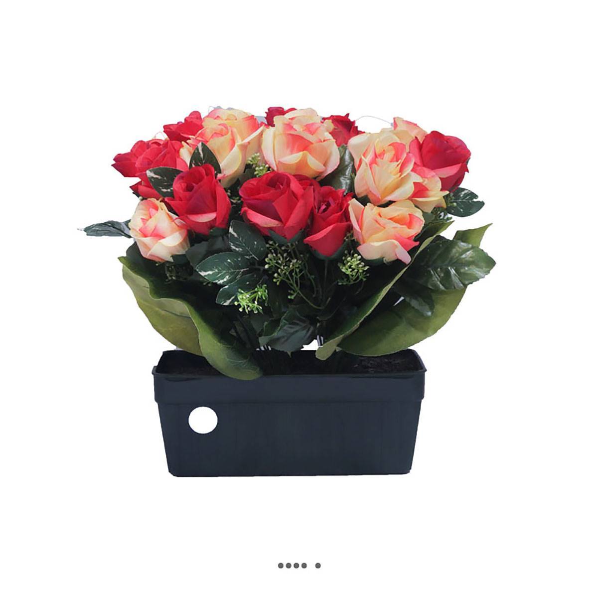 Artificielles - Jardinière funéraire fleurs artificielles cimetière boutons de roses Rouge-blanc - couleur: Rouge-blanc - Imagen 1