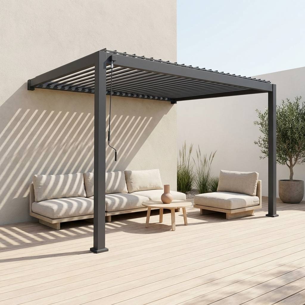 sweeek - Pergola bioclimatique aluminium anthracite adossée lames orientables 4x3m Triomphe  | sweeek - Image 1