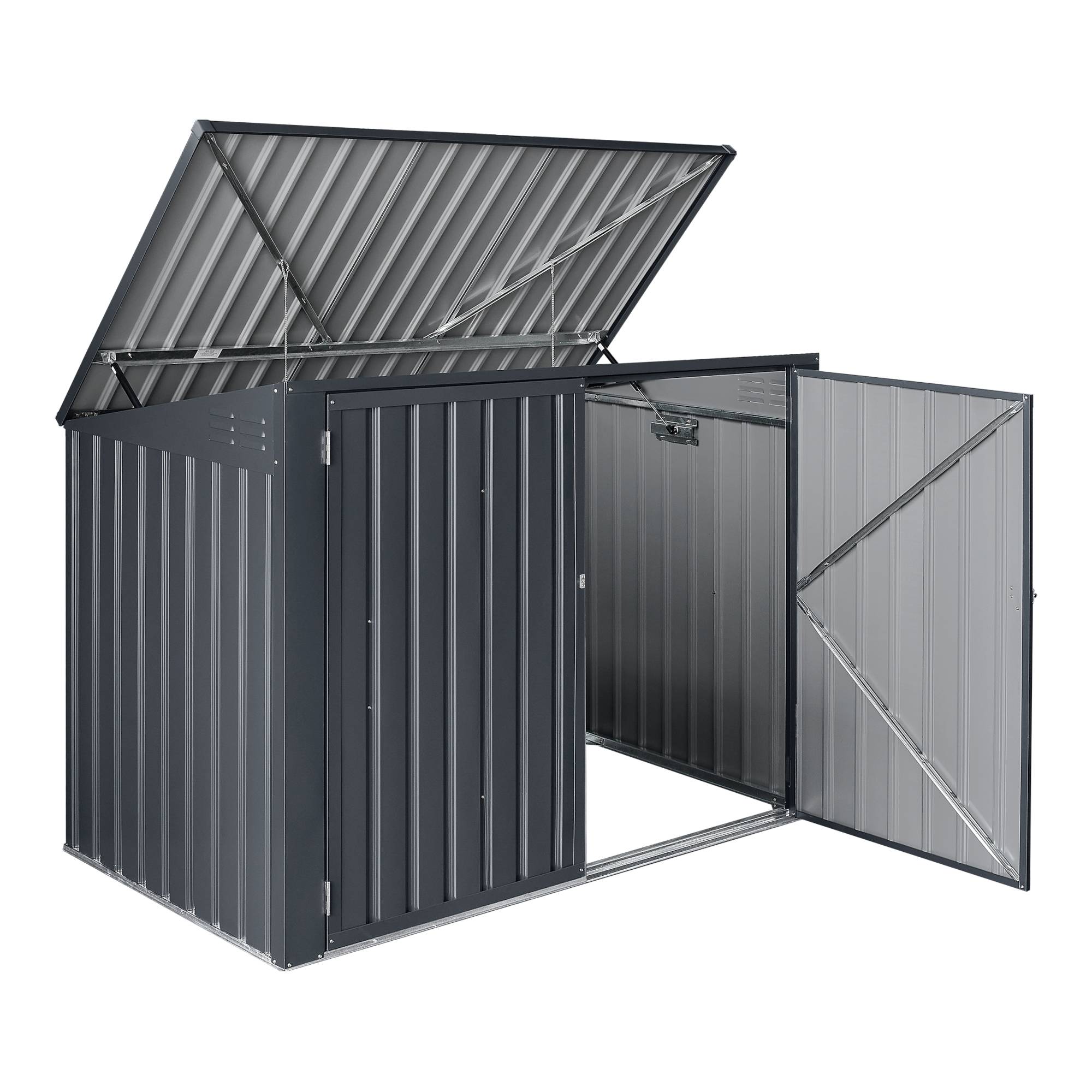 Cache poubelle Grebin avec toit rabattable pour 2 poubelles 173x101x131 cm en.casa - Imagen 5